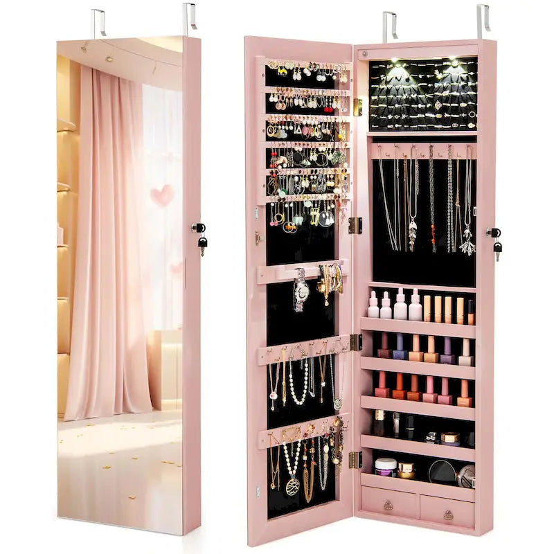 Miroir mural et organisateur de rangement de bijoux à monter sur une porte