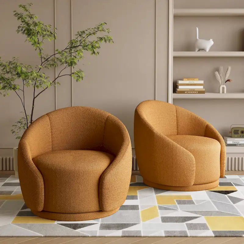 Fauteuils d'appoint pivotants en tissu bouclette velouté (ensemble de 2)