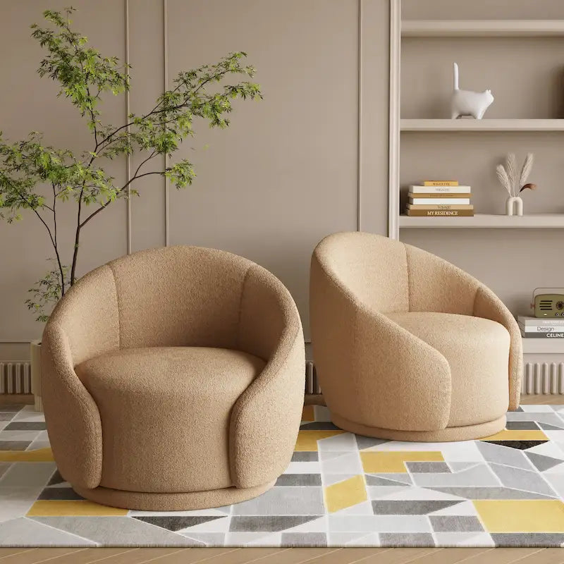 Fauteuils d'appoint pivotants en tissu bouclette velouté (ensemble de 2)