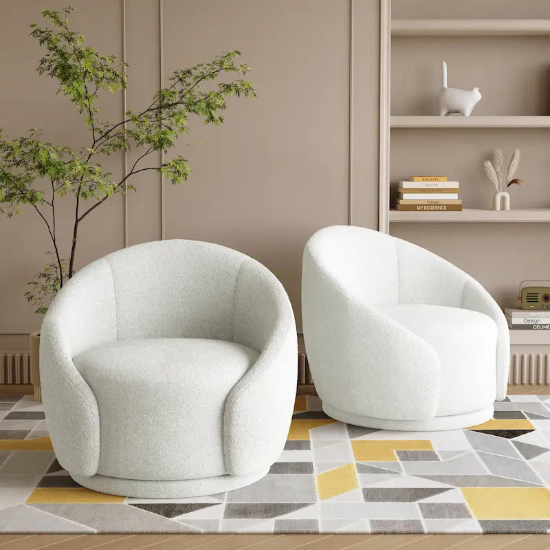 Fauteuils d'appoint pivotants en tissu bouclette velouté (ensemble de 2)