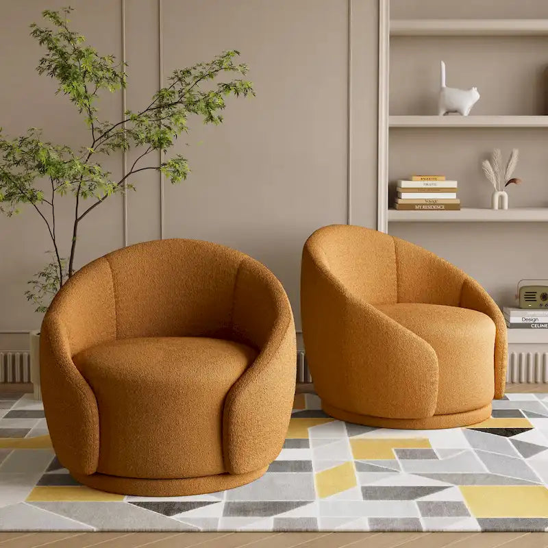 Fauteuils d'appoint pivotants en tissu bouclette velouté (ensemble de 2)