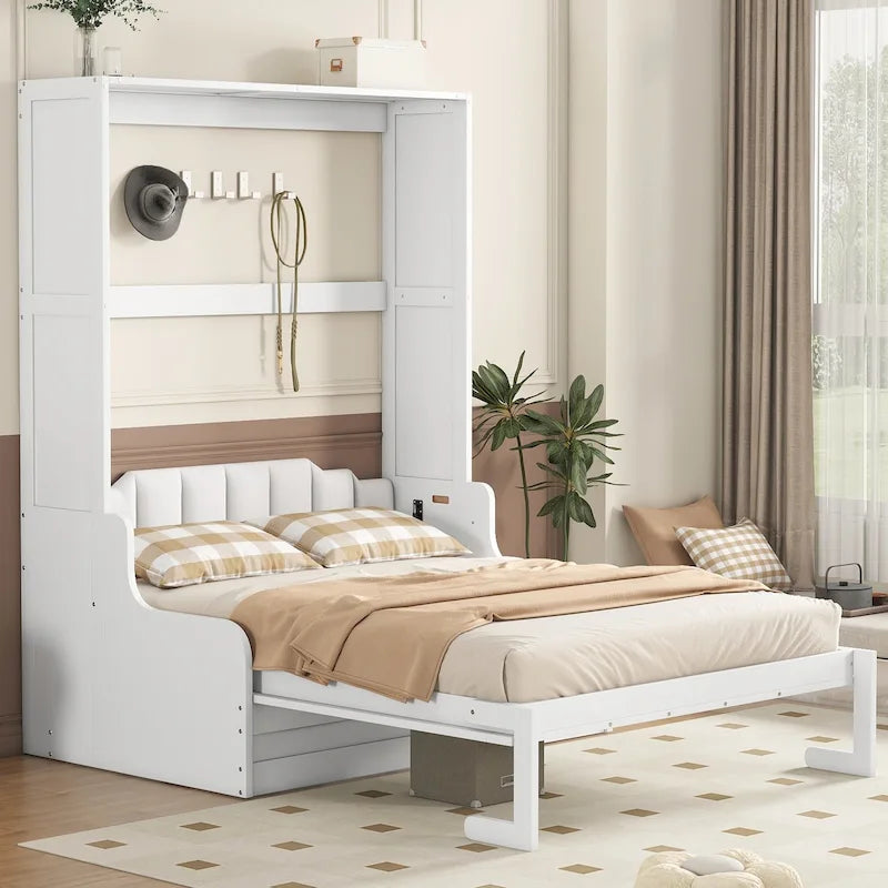 Lit escamotable mural blanc Queen moderne avec coussin