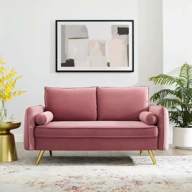 Canapé deux places en velours, canapé moderne rembourré avec coussin épais, canapé pour petit espace pour chambre à coucher ou chambre d'amis