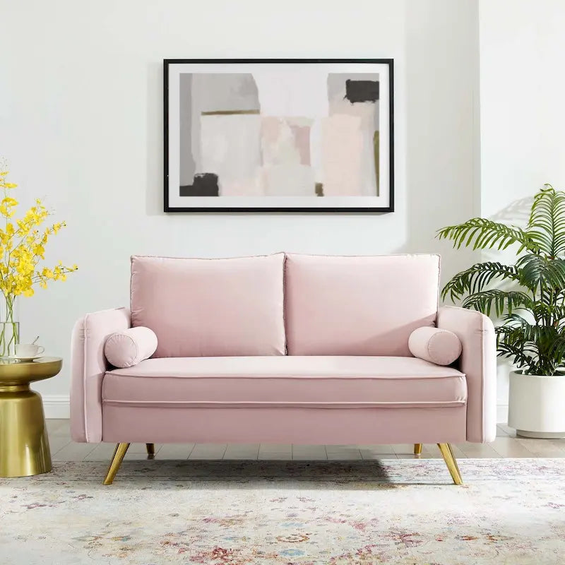 Canapé deux places en velours, canapé moderne rembourré avec coussin épais, canapé pour petit espace pour chambre à coucher ou chambre d'amis