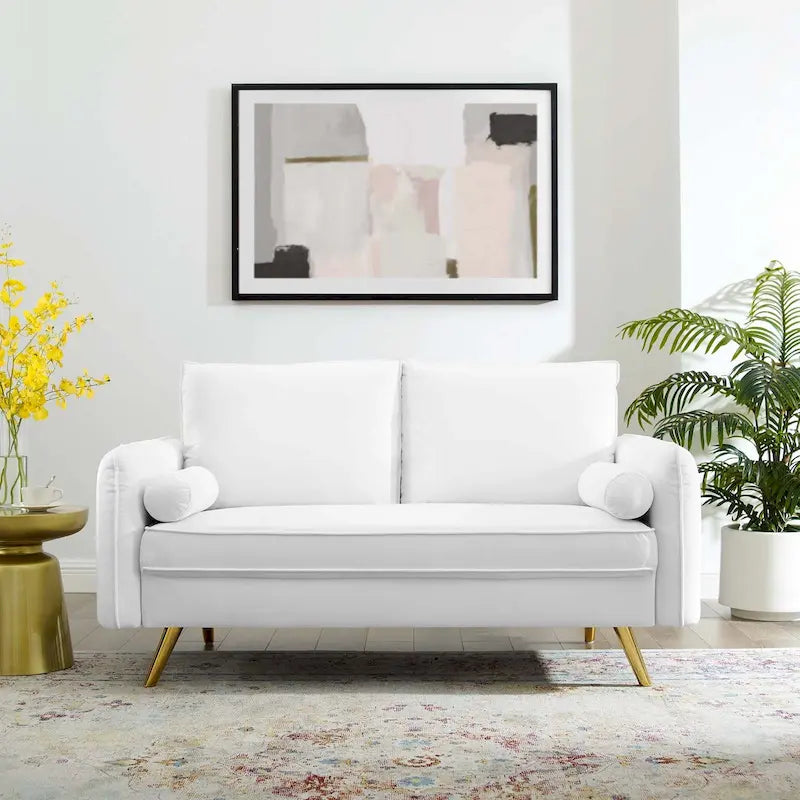 Canapé deux places en velours, canapé moderne rembourré avec coussin épais, canapé pour petit espace pour chambre à coucher ou chambre d'amis