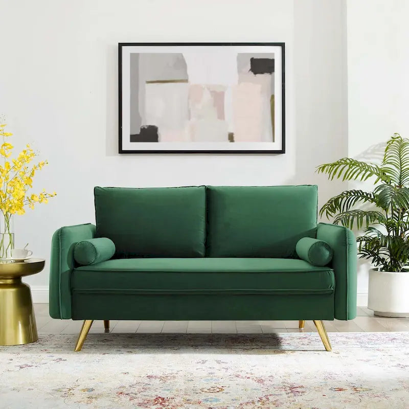 Canapé deux places en velours, canapé moderne rembourré avec coussin épais, canapé pour petit espace pour chambre à coucher ou chambre d'amis