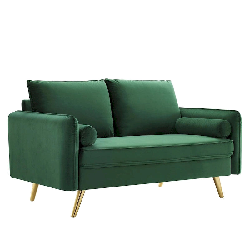 Canapé deux places en velours, canapé moderne rembourré avec coussin épais, canapé pour petit espace pour chambre à coucher ou chambre d'amis