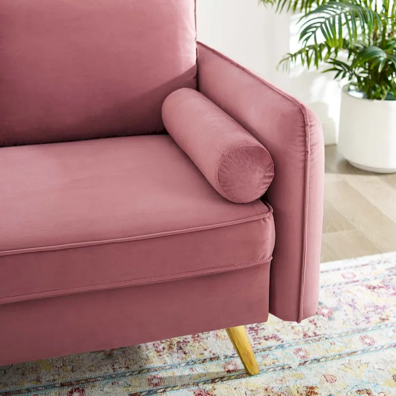 Canapé deux places en velours, canapé moderne rembourré avec coussin épais, canapé pour petit espace pour chambre à coucher ou chambre d'amis