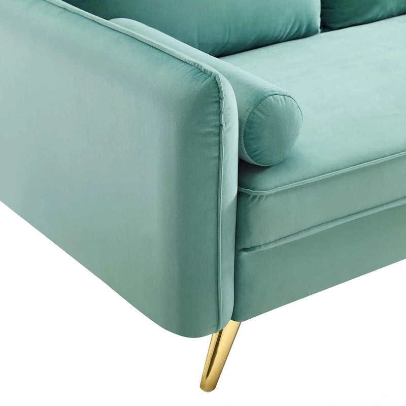 Canapé deux places en velours, canapé moderne rembourré avec coussin épais, canapé pour petit espace pour chambre à coucher ou chambre d'amis