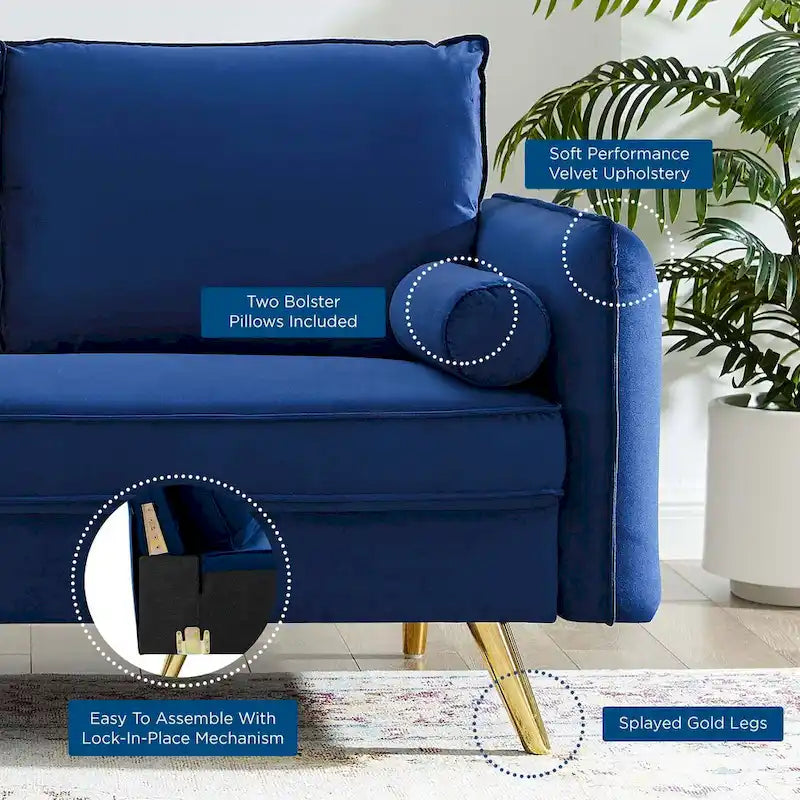 Canapé deux places en velours, canapé moderne rembourré avec coussin épais, canapé pour petit espace pour chambre à coucher ou chambre d'amis