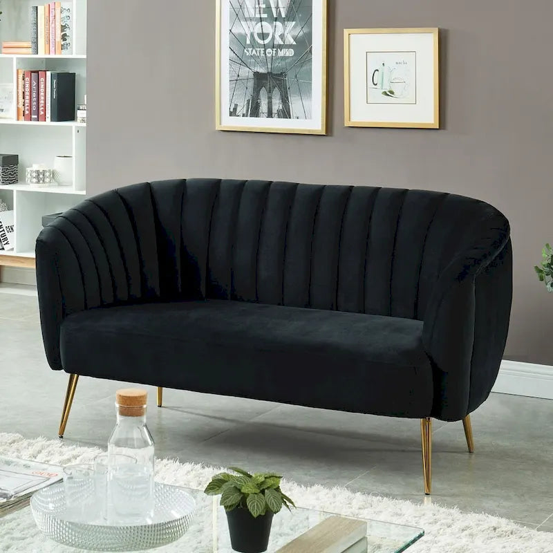 Canapé deux places capitonné en microfibre velours de style moderne