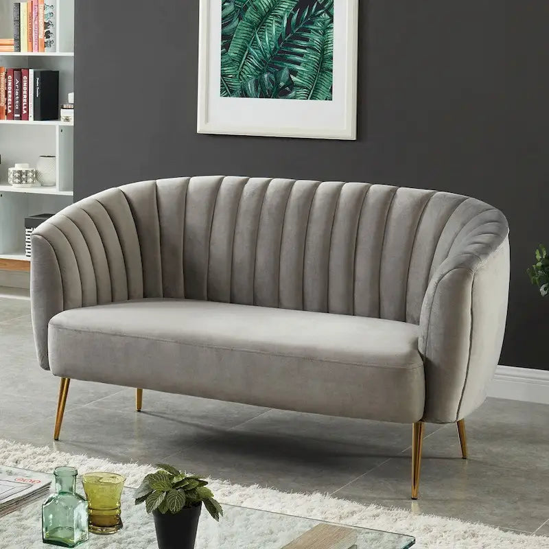 Canapé deux places capitonné en microfibre velours de style moderne