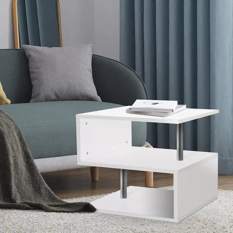 Table d'appoint ou table basse en S à 3 niveaux avec étagère de rangement - 52,6 cm (H) x 43,9 cm (L) x 37,8 cm (P)
