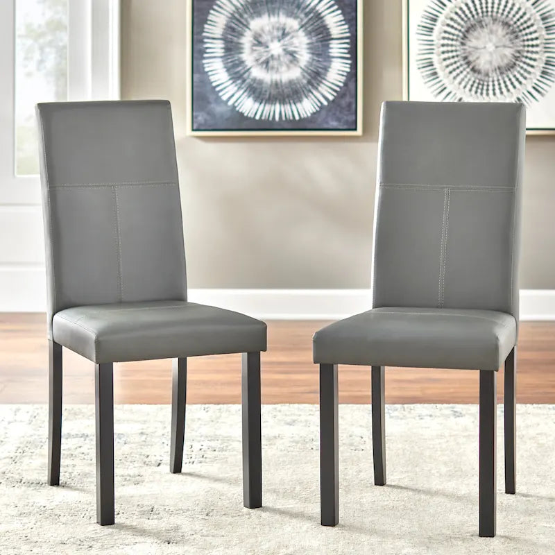 Chaises de salle à manger rembourrées (lot de 2) – Coussin en similicuir et pieds en bois massif – Chaise de cuisine/salle à manger de style moderne – Gris