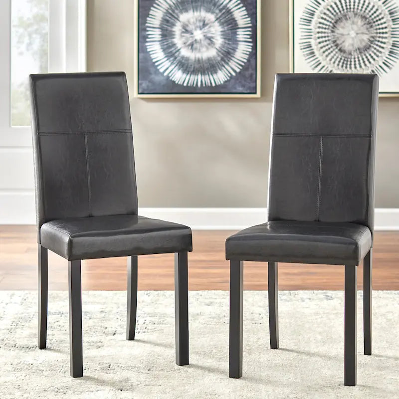 Chaises de salle à manger rembourrées (lot de 2) – Coussin en similicuir et pieds en bois massif – Chaise de cuisine/salle à manger de style moderne – Gris