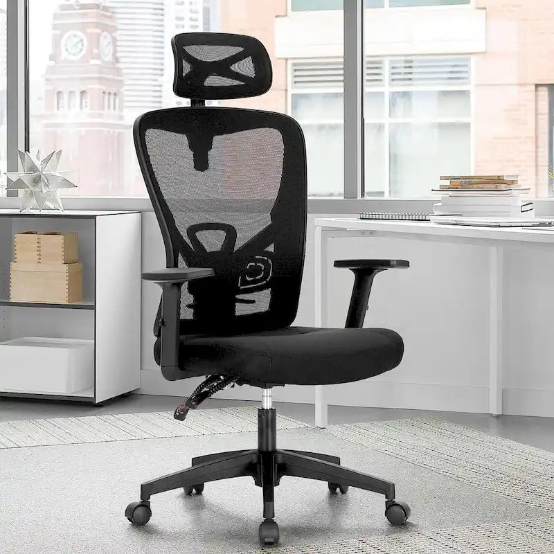 ALPHA HOME High Back Mesh Office Chair Adjustable Headrest, Armrest, Rolling Swivel Reclining Chair
