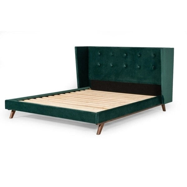 Lit moderne en tissu vert et noyer