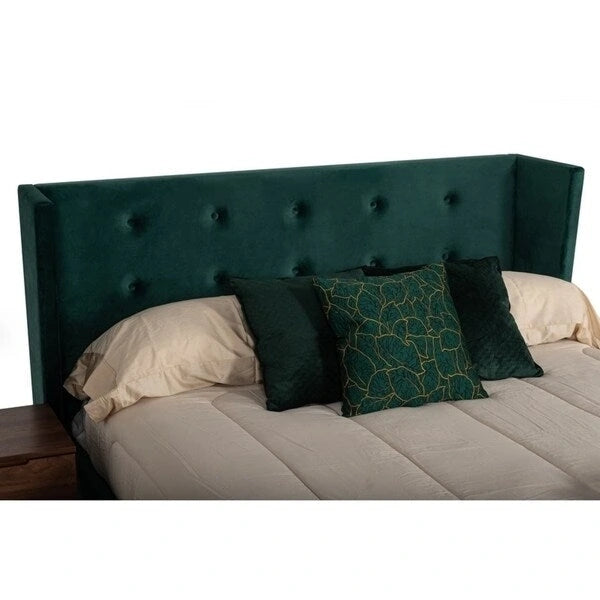 Lit moderne en tissu vert et noyer