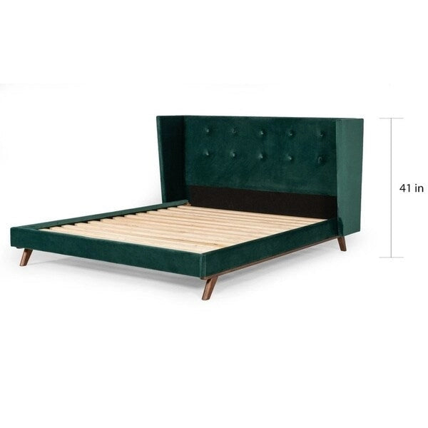 Lit moderne en tissu vert et noyer