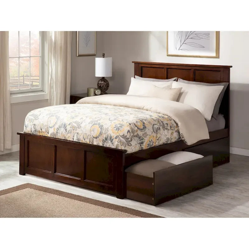 Madison Full Platform Bed with 2 Storage Drawers in Walnut