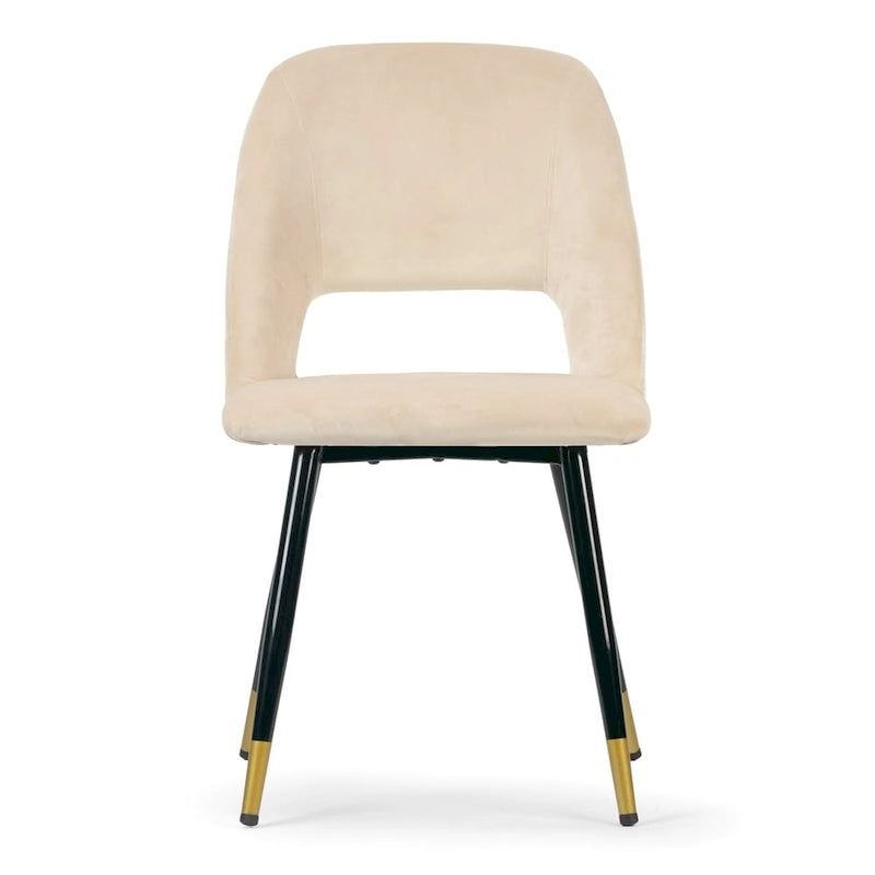 Lot de 2 chaises de salle à manger en velours beige avec pieds dorés