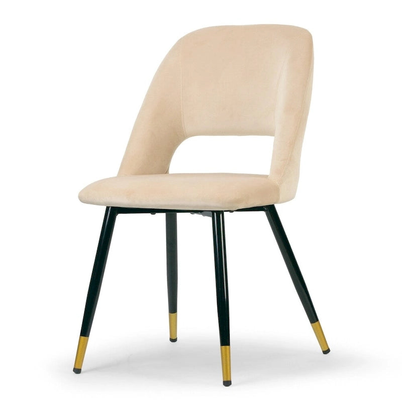 Lot de 2 chaises de salle à manger en velours beige avec pieds dorés