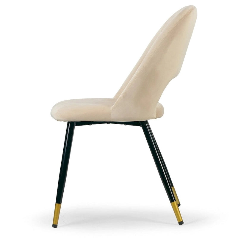 Lot de 2 chaises de salle à manger en velours beige avec pieds dorés