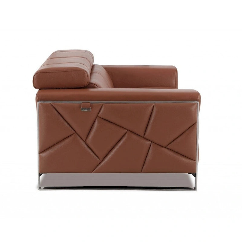 Causeuse 75 en cuir italien camel et argent