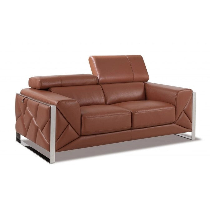 Causeuse 75 en cuir italien camel et argent