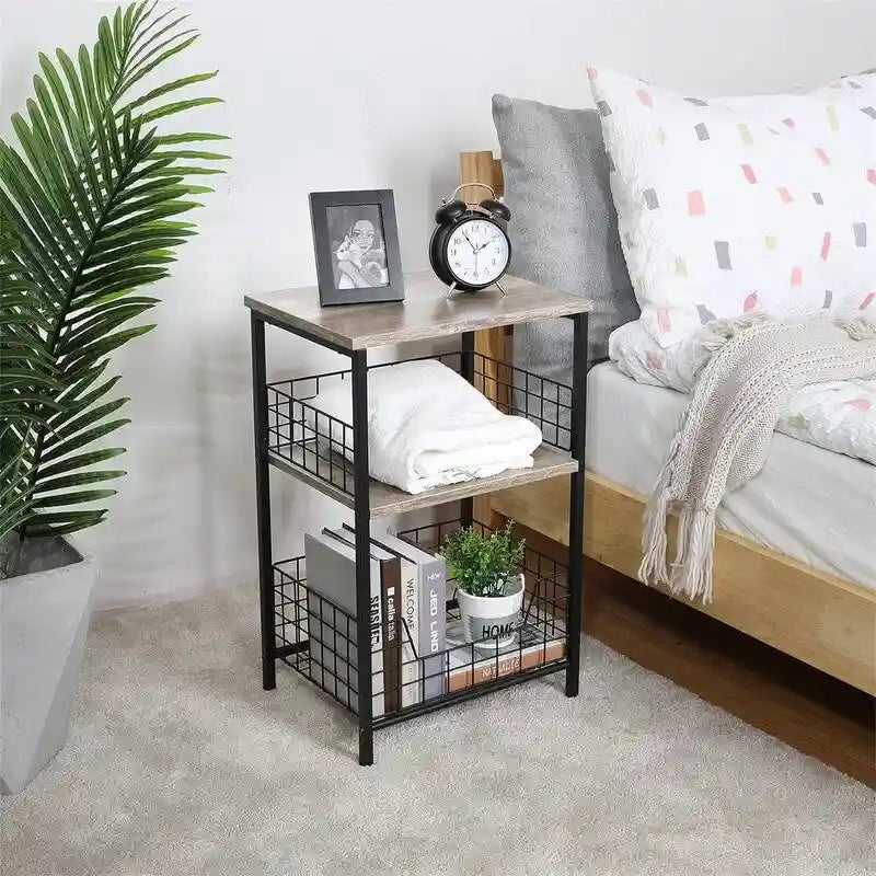 Table d'appoint industrielle rétro avec étagère de rangement - 30P x 40L x 63,5H cm