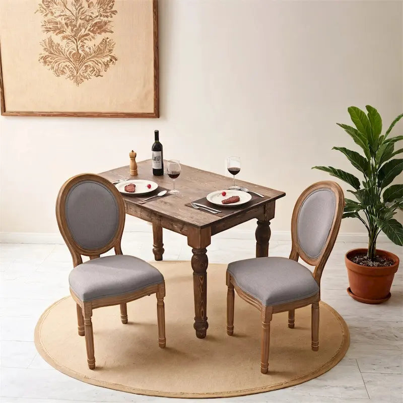 Chaises de salle à manger de style campagnard français à dossier rond, lot de 2, pieds en bois massif