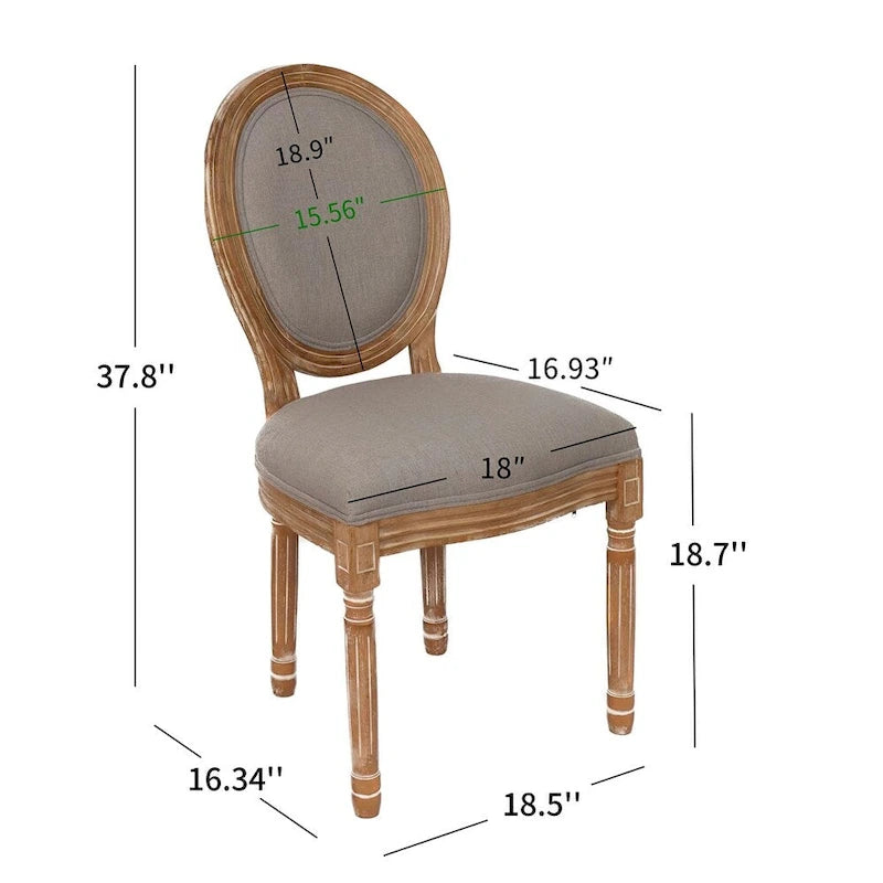 Chaises de salle à manger de style campagnard français à dossier rond, lot de 2, pieds en bois massif