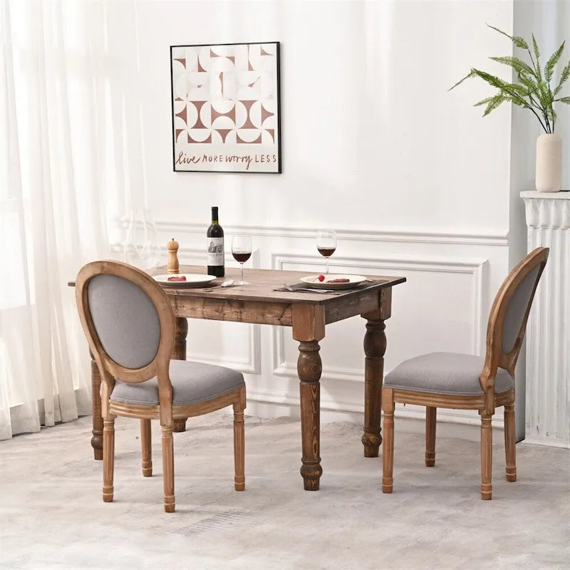 Chaises de salle à manger de style campagnard français à dossier rond, lot de 2, pieds en bois massif