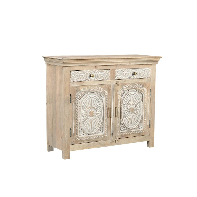 Buffet 2 tiroirs 2 portes en bois massif sculpté