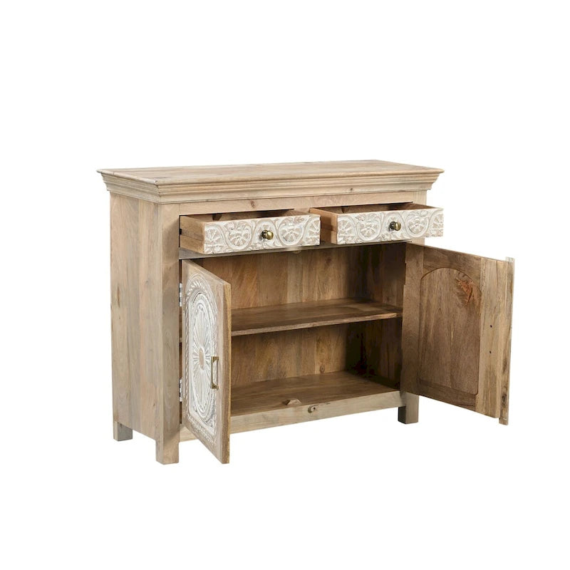 Buffet 2 tiroirs 2 portes en bois massif sculpté